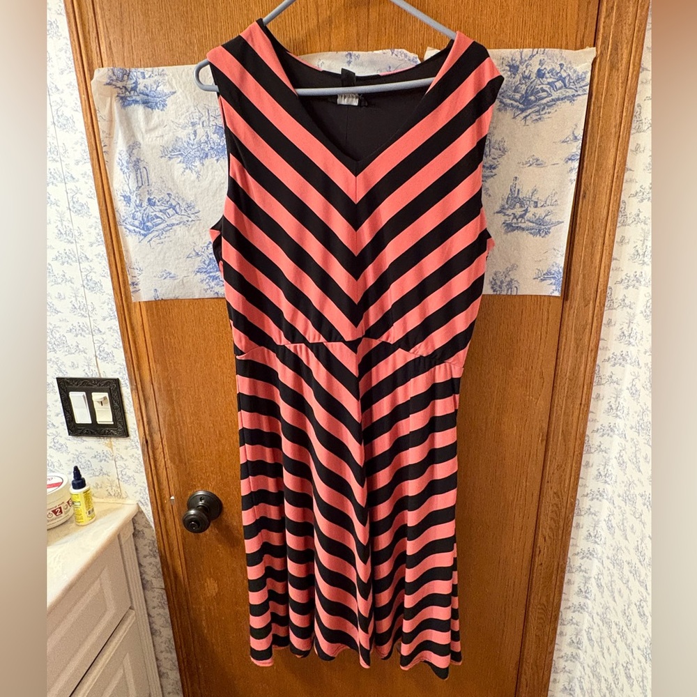 R & M Richards Punch Pink and Black Striped Midi Dress 18 Sleeveless Amazon JCP